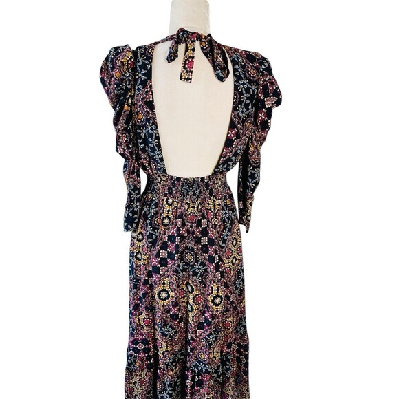 Wayf Women's Peasant Floral Maxi  Dress Garden Seaside Medallion Black Size M - Picture 3 of 5